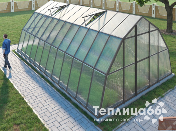 Теплица Рада Иткуль из поликарбоната, 4,5х8 метров, графитовая
